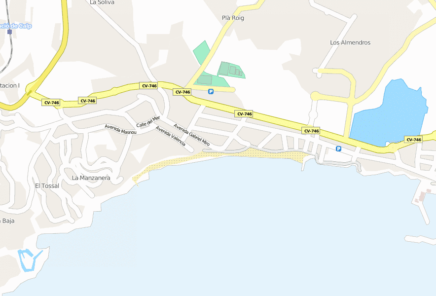 Calpe-Stadtplan mit Satellitenaufnahme und Hotels von Spanien